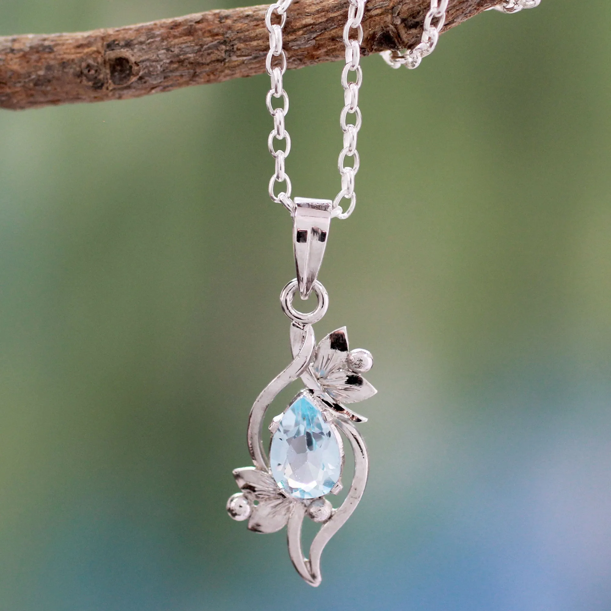 Blue topaz pendant necklace - Grace | NOVICA