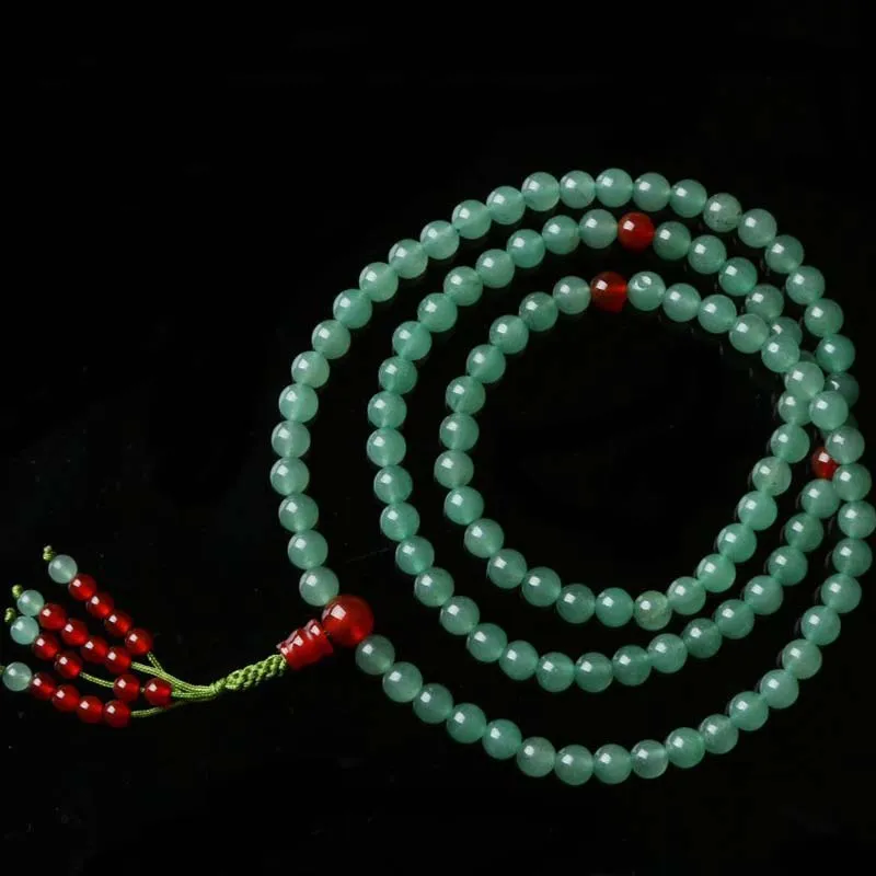 Buddha Stones 108 Beads Green Aventurine Red Agate Luck Mala Bracelet