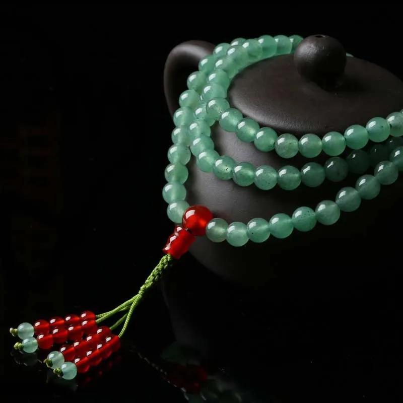 Buddha Stones 108 Beads Green Aventurine Red Agate Luck Mala Bracelet