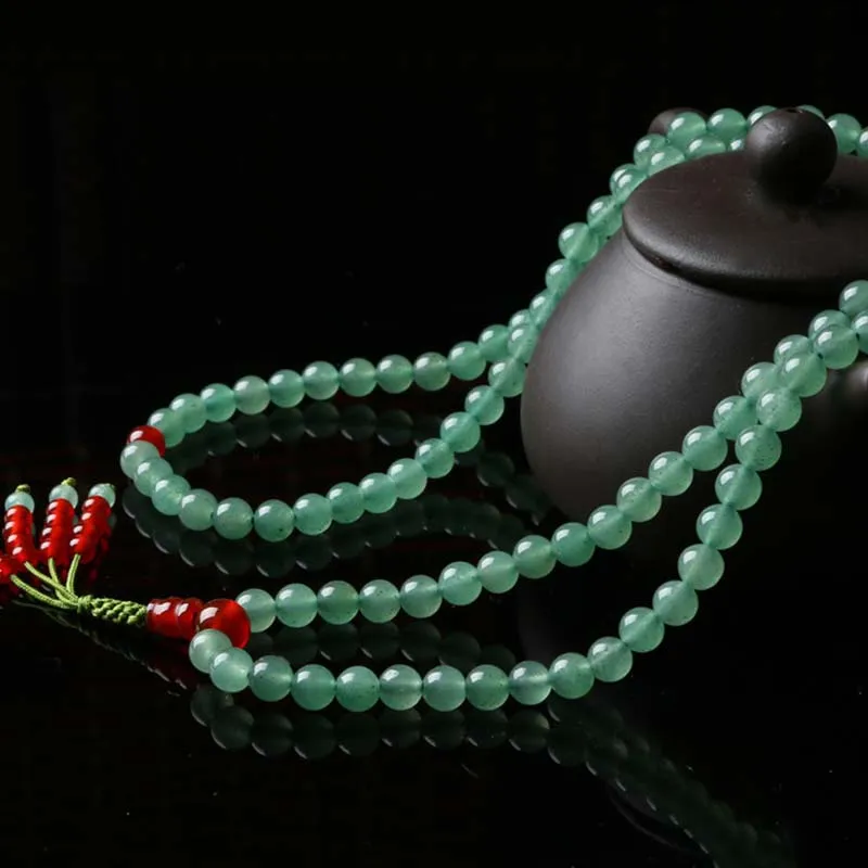 Buddha Stones 108 Beads Green Aventurine Red Agate Luck Mala Bracelet