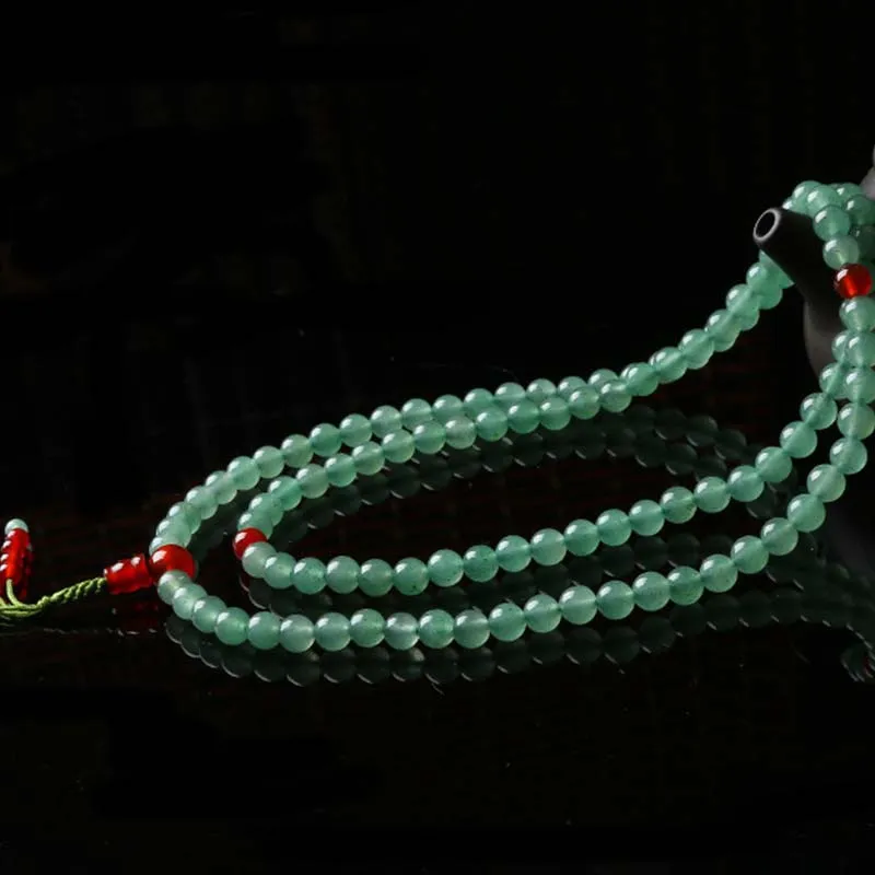 Buddha Stones 108 Beads Green Aventurine Red Agate Luck Mala Bracelet