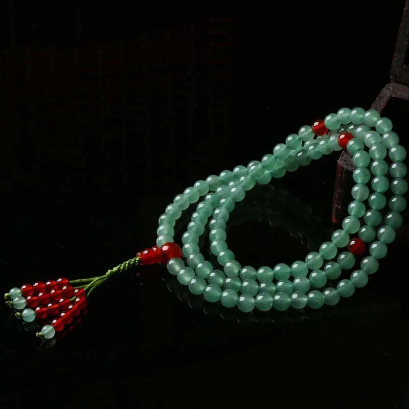 Buddha Stones 108 Beads Green Aventurine Red Agate Luck Mala Bracelet