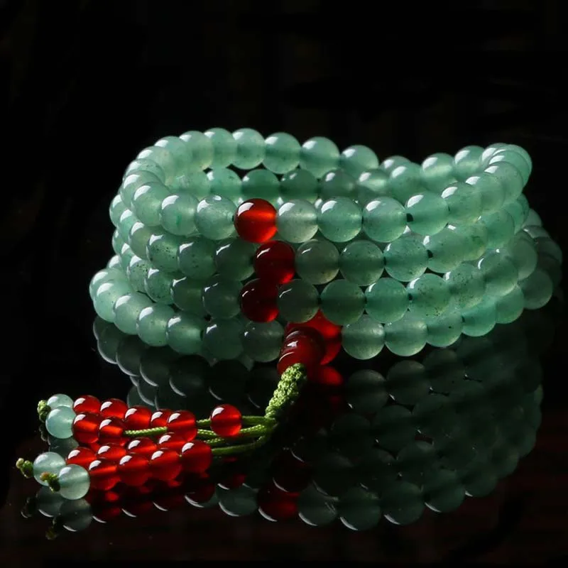 Buddha Stones 108 Beads Green Aventurine Red Agate Luck Mala Bracelet