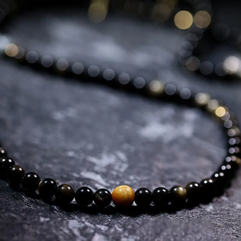 Buddha Stones 108 Mala Beads Gold Sheen Obsidian Tiger Eye Eagle's Eye Stone Wealth Bracelet