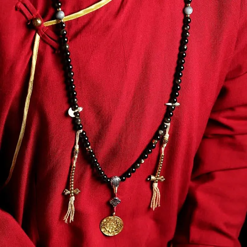 Buddha Stones 108 Mala Beads Gold Sheen Obsidian Tiger Eye Eagle's Eye Stone Wealth Bracelet