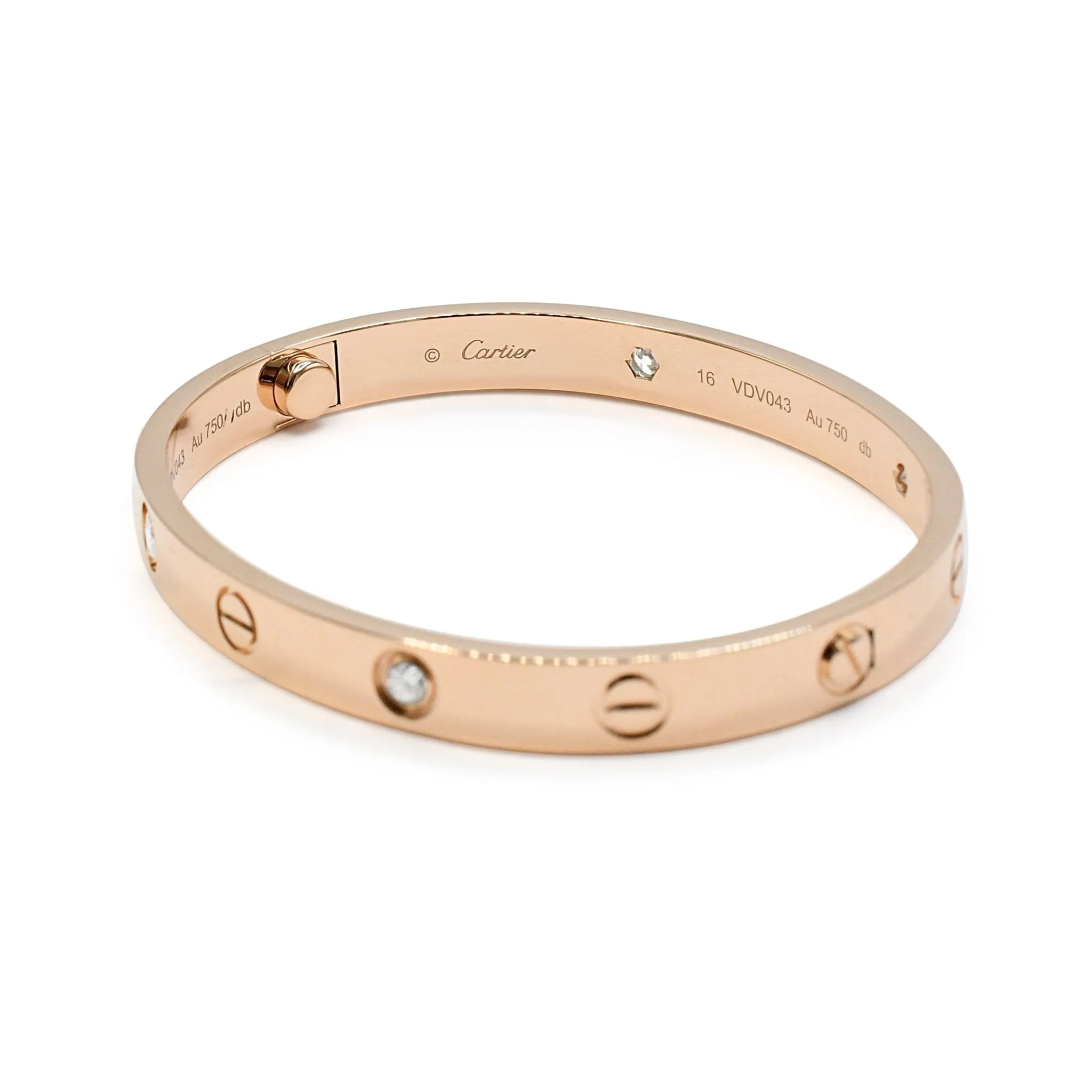 Cartier Love Bangle Size 16, 4 Diamonds - 18ct Rose Gold