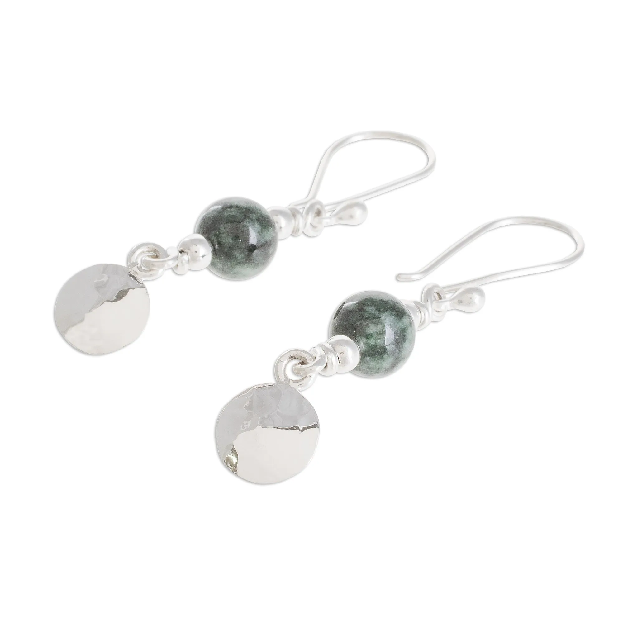 Central American Sterling Silver Jade Dangle Earrings - Maya Aesthetic | NOVICA