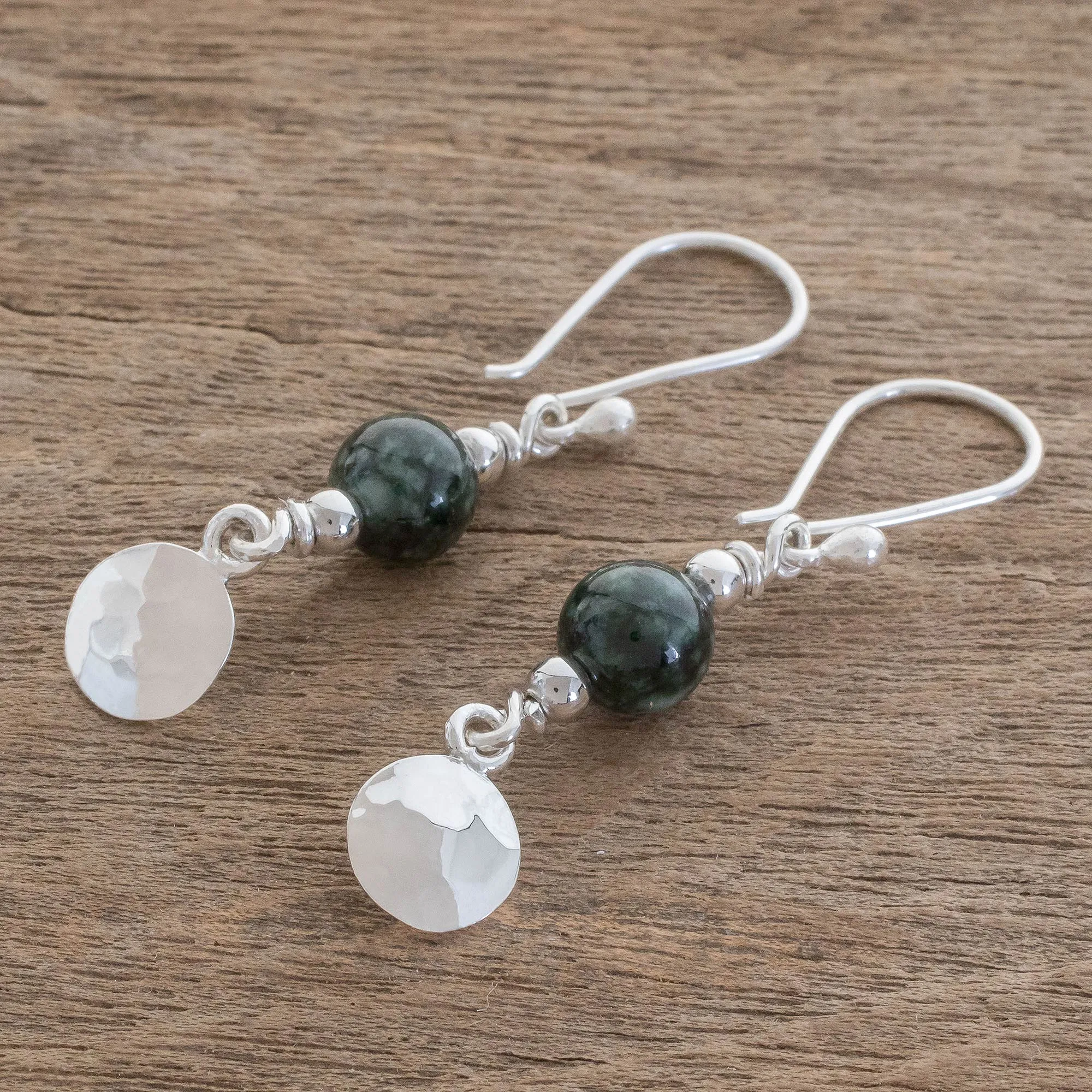 Central American Sterling Silver Jade Dangle Earrings - Maya Aesthetic | NOVICA