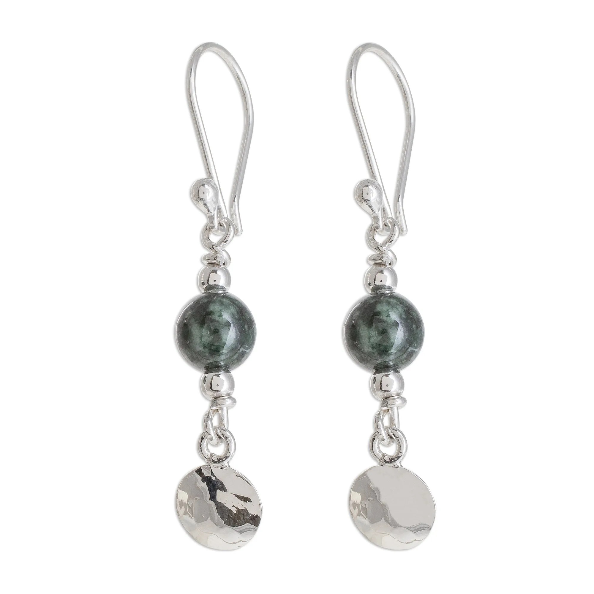 Central American Sterling Silver Jade Dangle Earrings - Maya Aesthetic | NOVICA