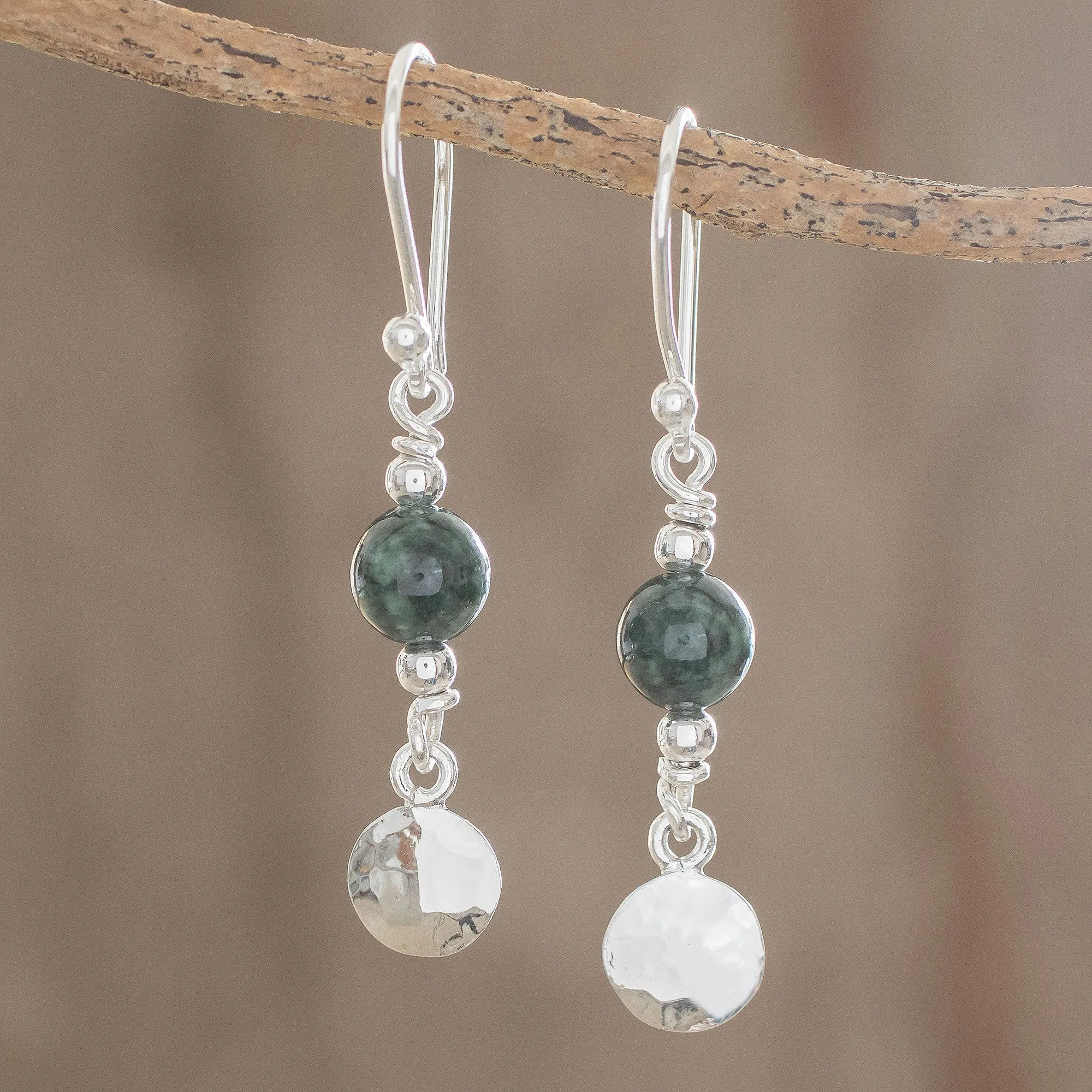 Central American Sterling Silver Jade Dangle Earrings - Maya Aesthetic | NOVICA