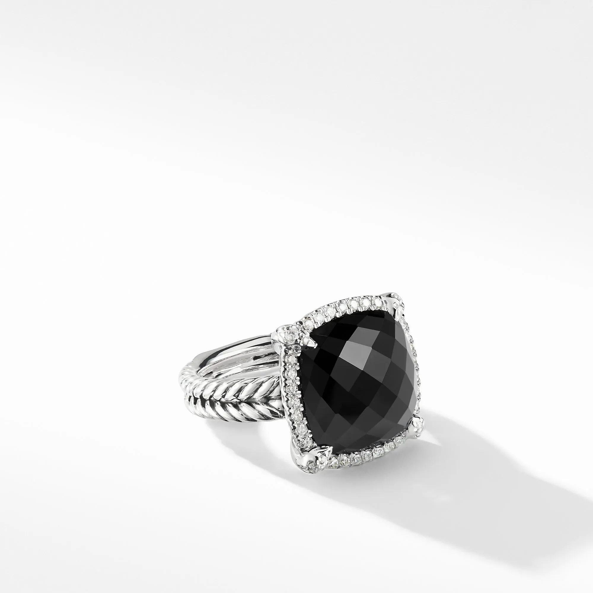 Châtelaine® Pavé Bezel Ring with Black Onyx and Diamonds, 14mm, Size 7