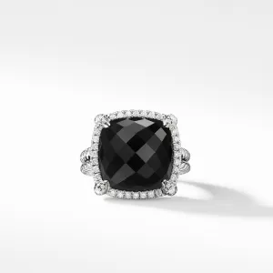 Châtelaine® Pavé Bezel Ring with Black Onyx and Diamonds, 14mm, Size 7