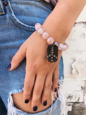 Coated Cherry Quartz Bracelet // Hand-Soldered Charm