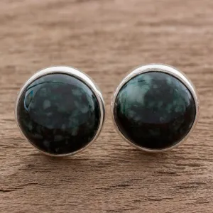 Dark Green Jade Earrings Sterling Silver Artisan Jewelry - Harmonious Peace | NOVICA