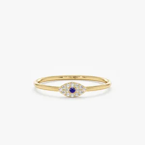 Diamond and Single Sapphire Evil Eye Ring, Missandei