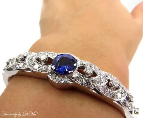 ESTATE VINTAGE 5.53CT DEEP VIOLET BLUE TANZANITE DIAMOND BANGLE BRACELET 14KWG