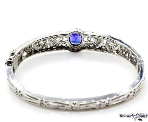 ESTATE VINTAGE 5.53CT DEEP VIOLET BLUE TANZANITE DIAMOND BANGLE BRACELET 14KWG