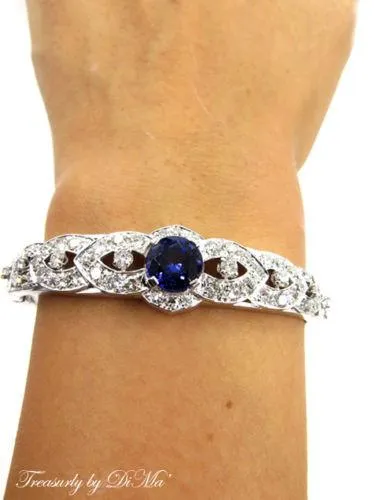 ESTATE VINTAGE 5.53CT DEEP VIOLET BLUE TANZANITE DIAMOND BANGLE BRACELET 14KWG