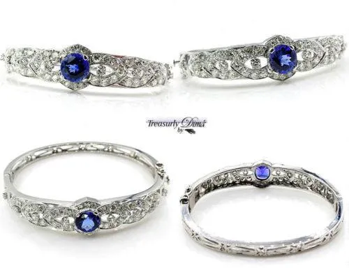 ESTATE VINTAGE 5.53CT DEEP VIOLET BLUE TANZANITE DIAMOND BANGLE BRACELET 14KWG