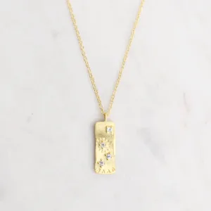 Etched Rectangle with Blue Topaz Pendant Necklace