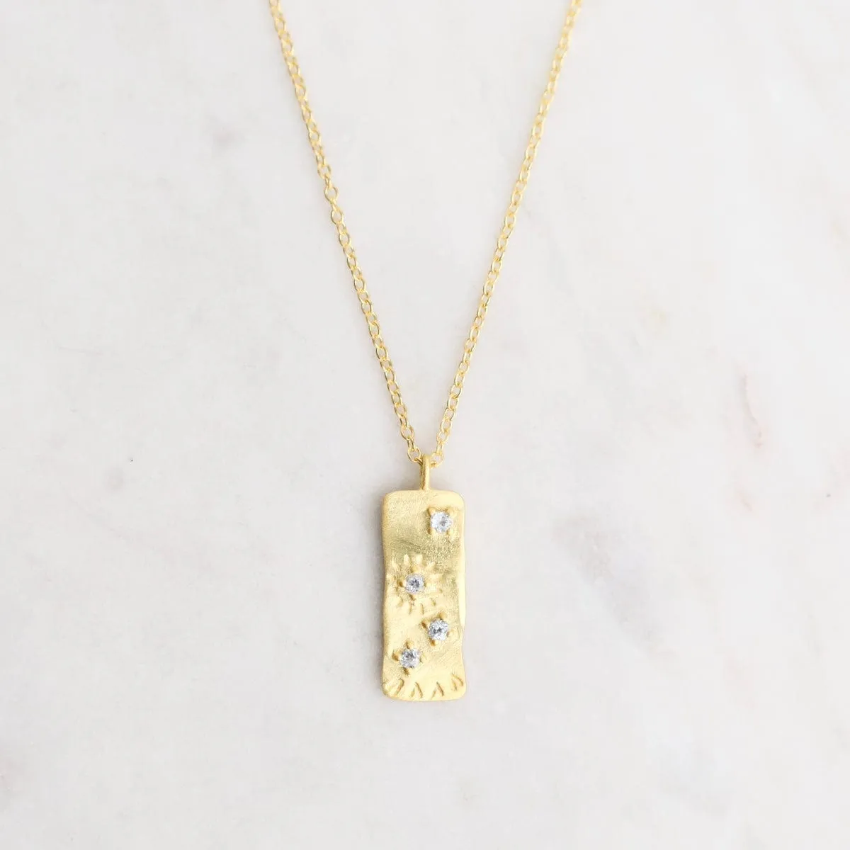 Etched Rectangle with Blue Topaz Pendant Necklace