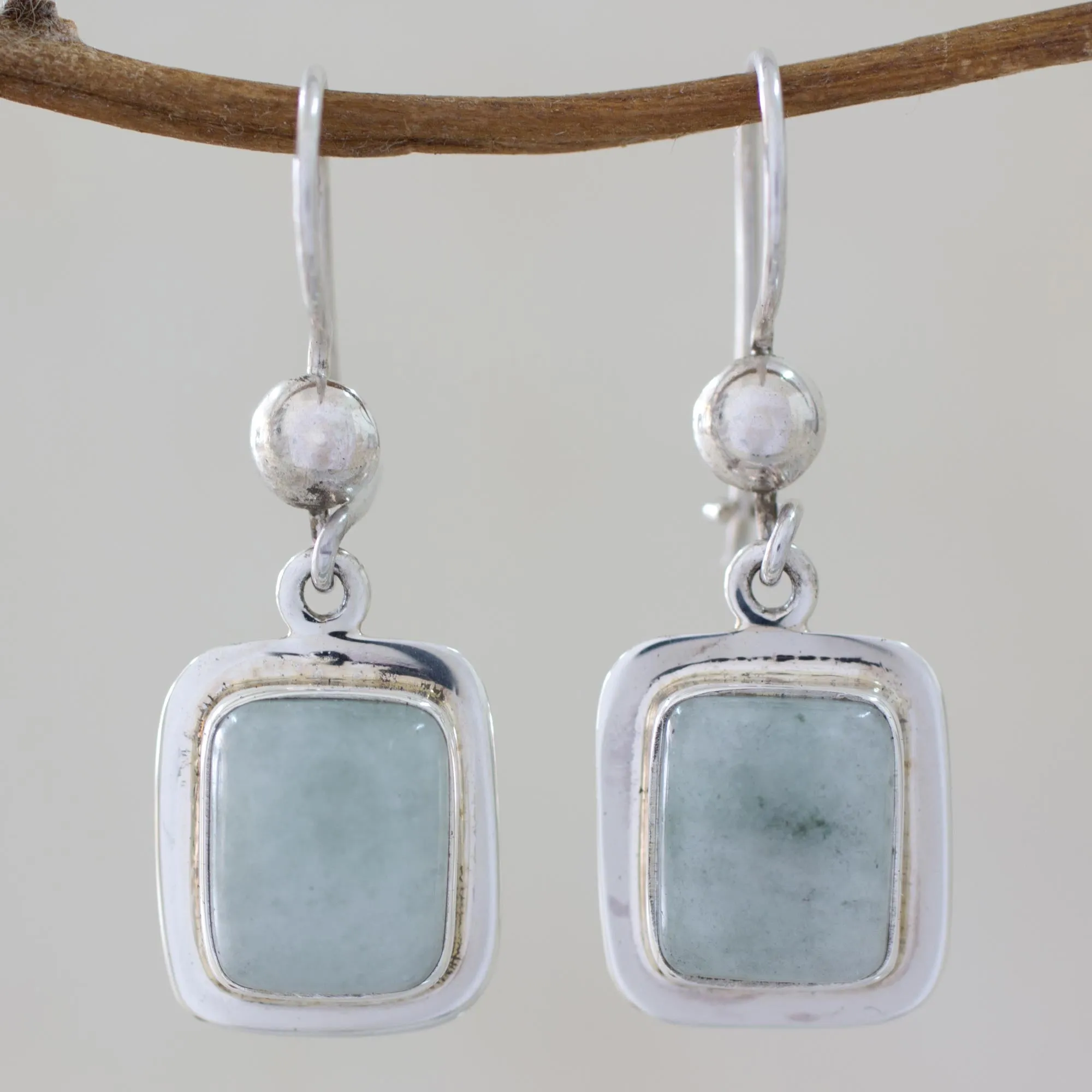 Fair Trade Mint Green Jade and Silver Earrings - Maya Mint | NOVICA