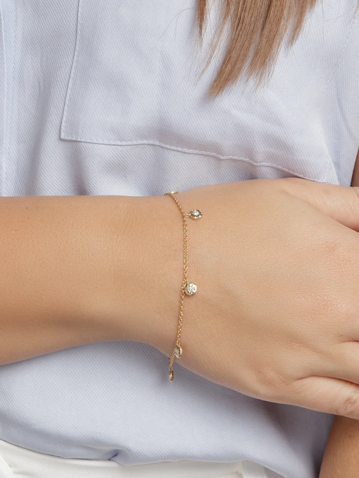 Five Diamond Nesting Gem Yellow Gold Bracelet