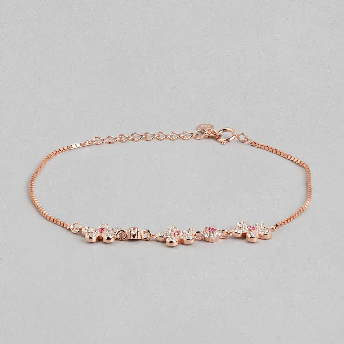 Floral Elegance Rose Gold-Plated 925 Sterling Silver Women's Bracelet