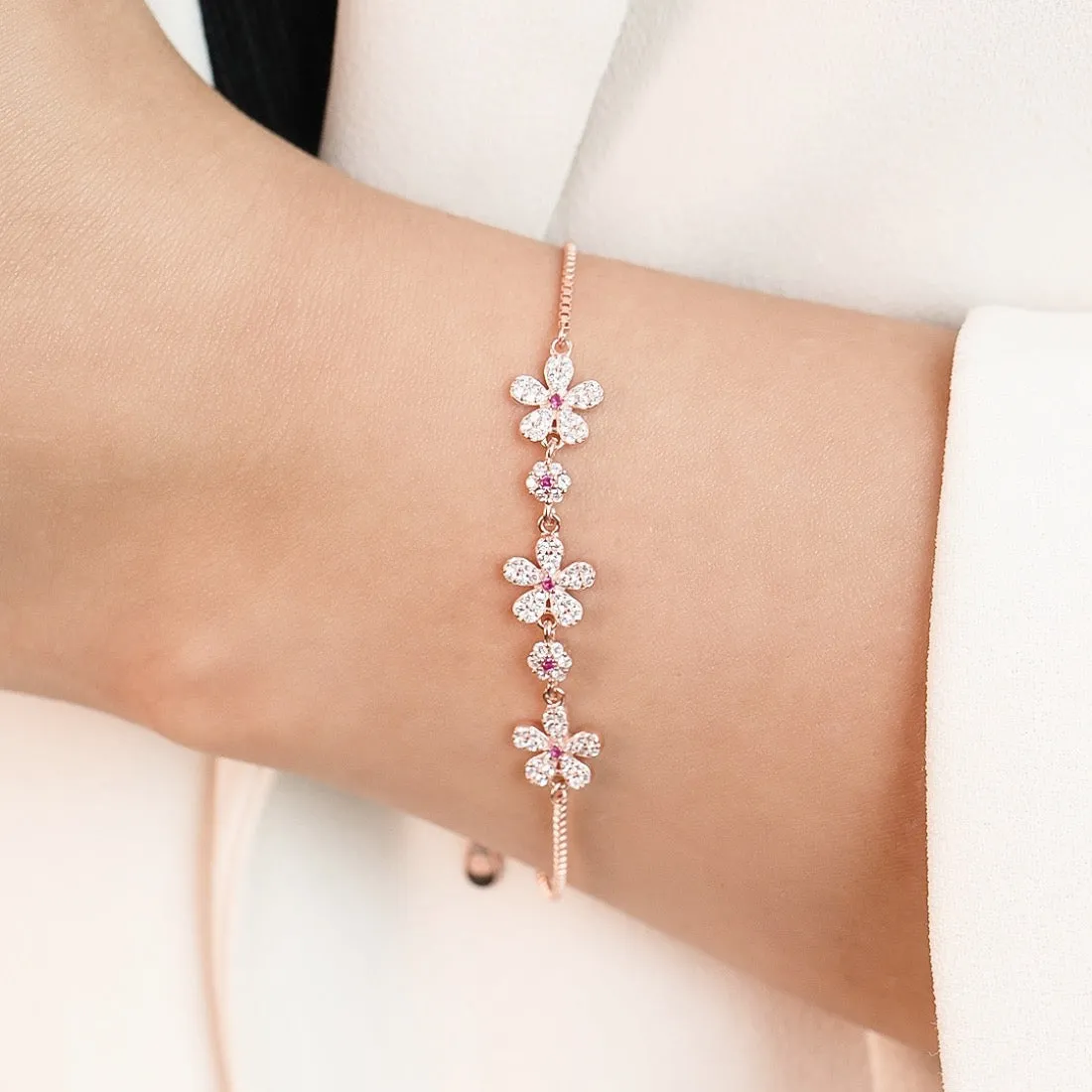 Floral Elegance Rose Gold-Plated 925 Sterling Silver Women's Bracelet