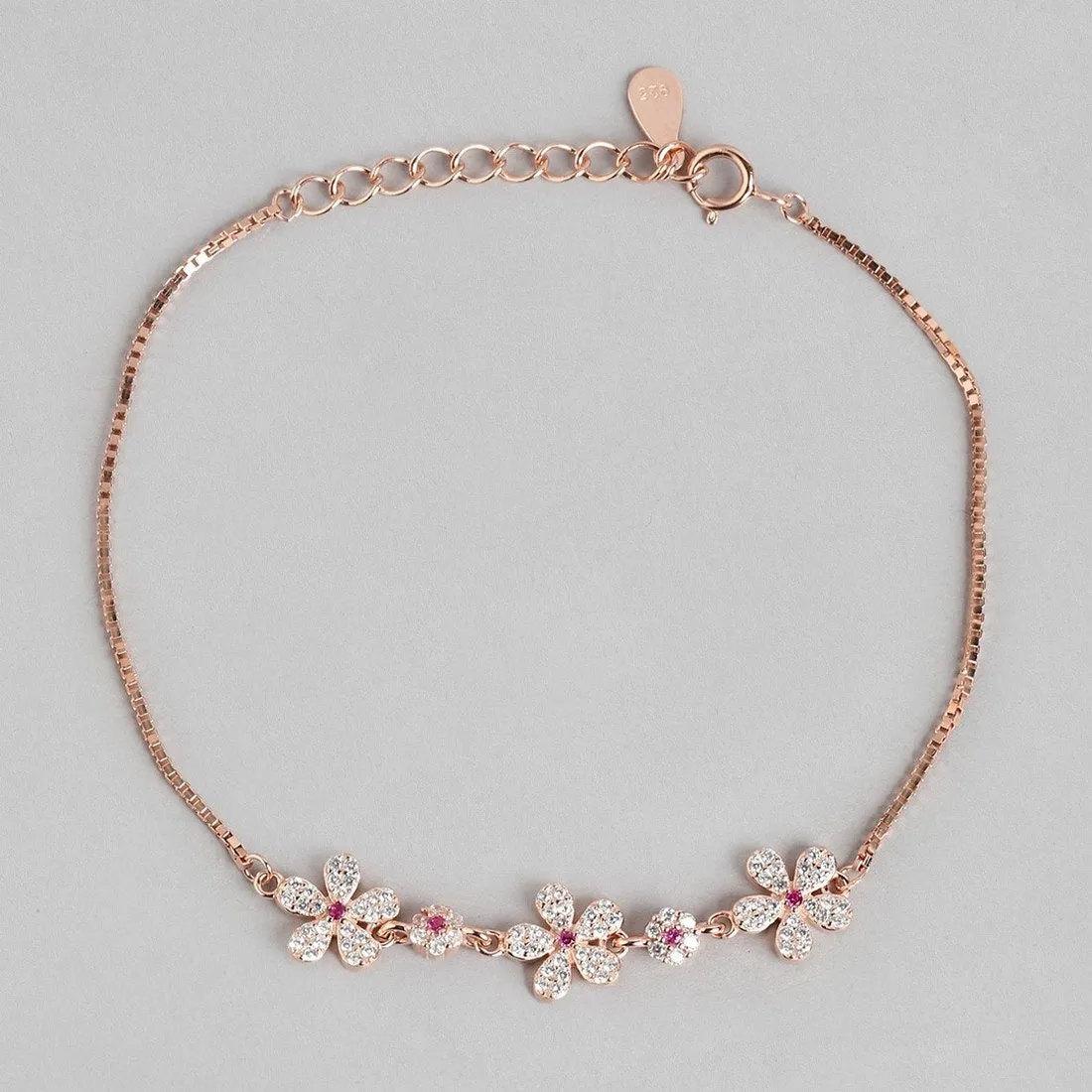 Floral Elegance Rose Gold-Plated 925 Sterling Silver Women's Bracelet