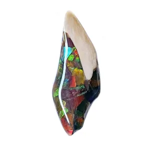 Fossil Mammoth Ivory with Ammolite Inlay Cabochon 49mm - 1 piece