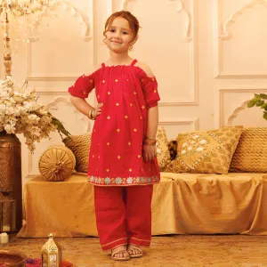 Girls Cotton Slub Little Bloom 2PCs Suit - Magenta