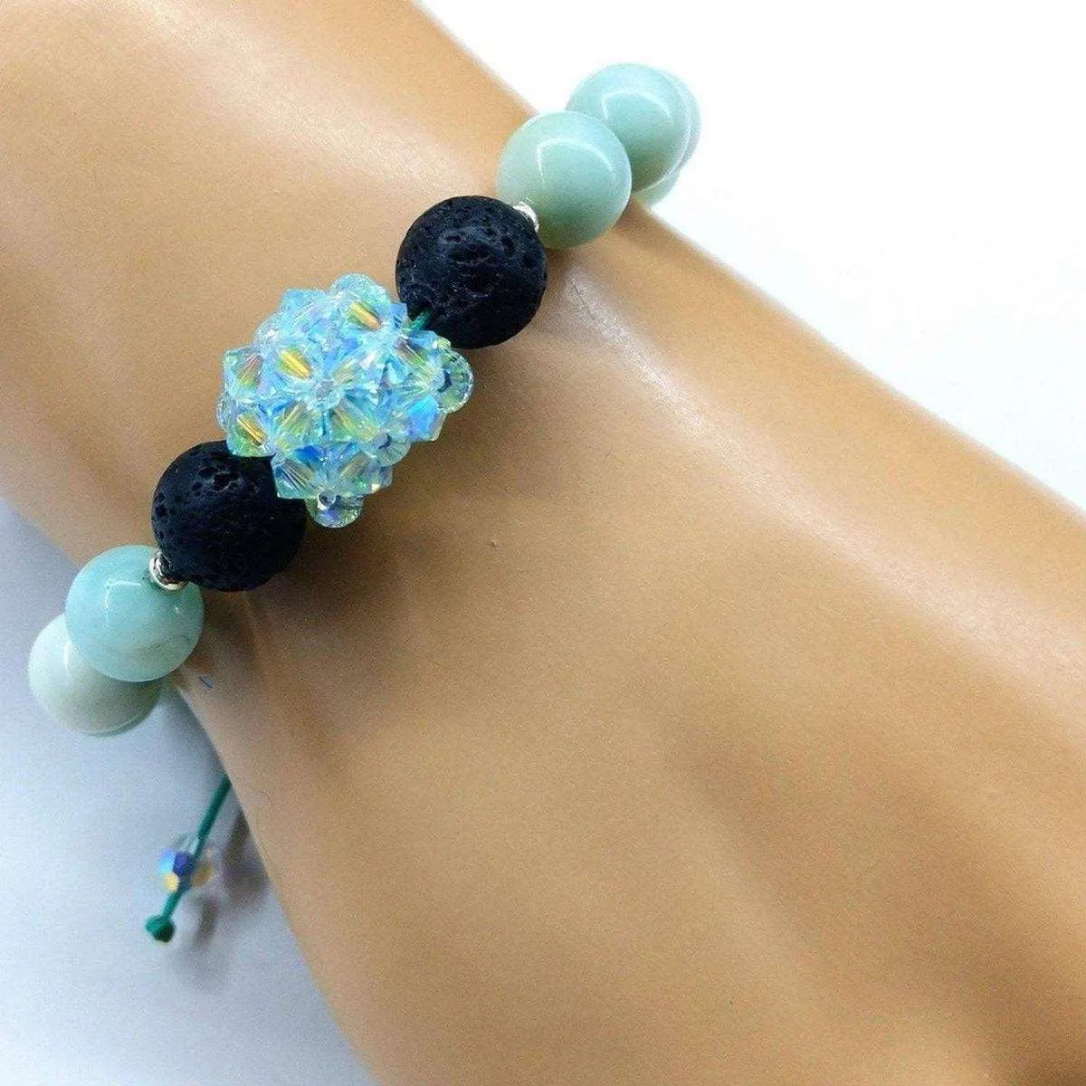 Glamorous Mint Green Amazonite Gemstone Crystal Lava Rock Bracelet