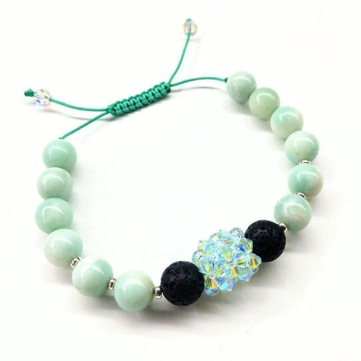 Glamorous Mint Green Amazonite Gemstone Crystal Lava Rock Bracelet