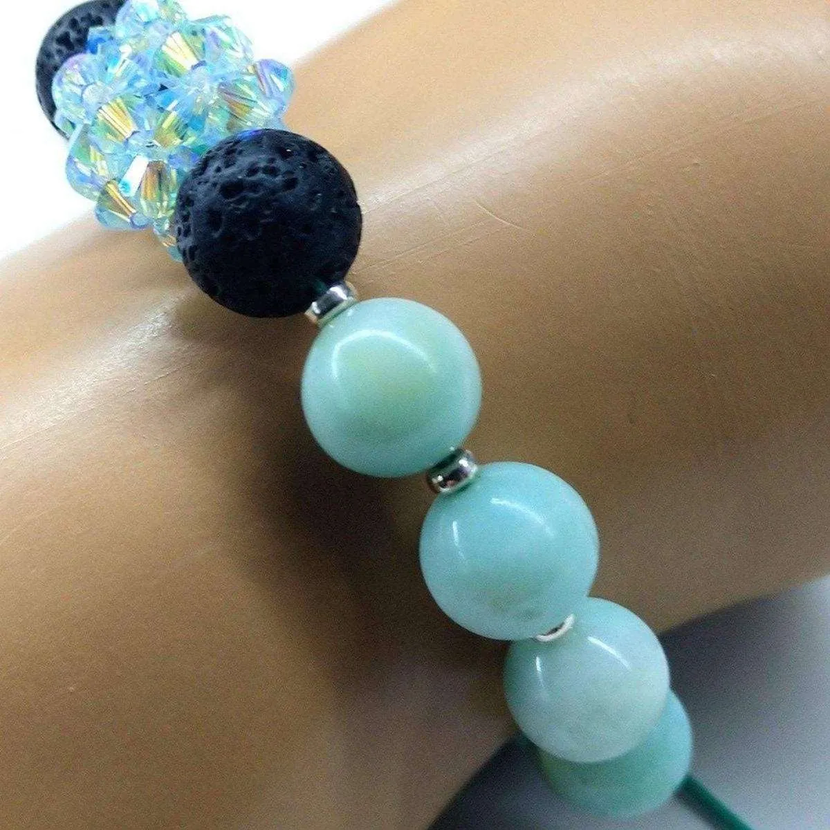 Glamorous Mint Green Amazonite Gemstone Crystal Lava Rock Bracelet