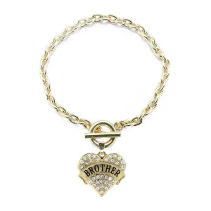 Gold Brother Pave Heart Charm Toggle Bracelet