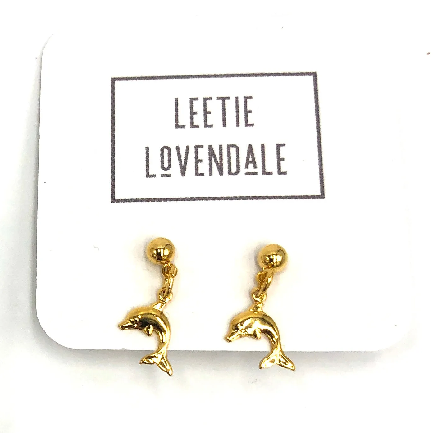 Gold Dolphin Dangle Deadstock Stud Earrings