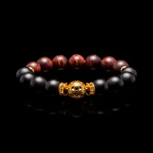 Gold Evil Eye Beaded Bracelet Matt Obsidian Red Tiger Eye