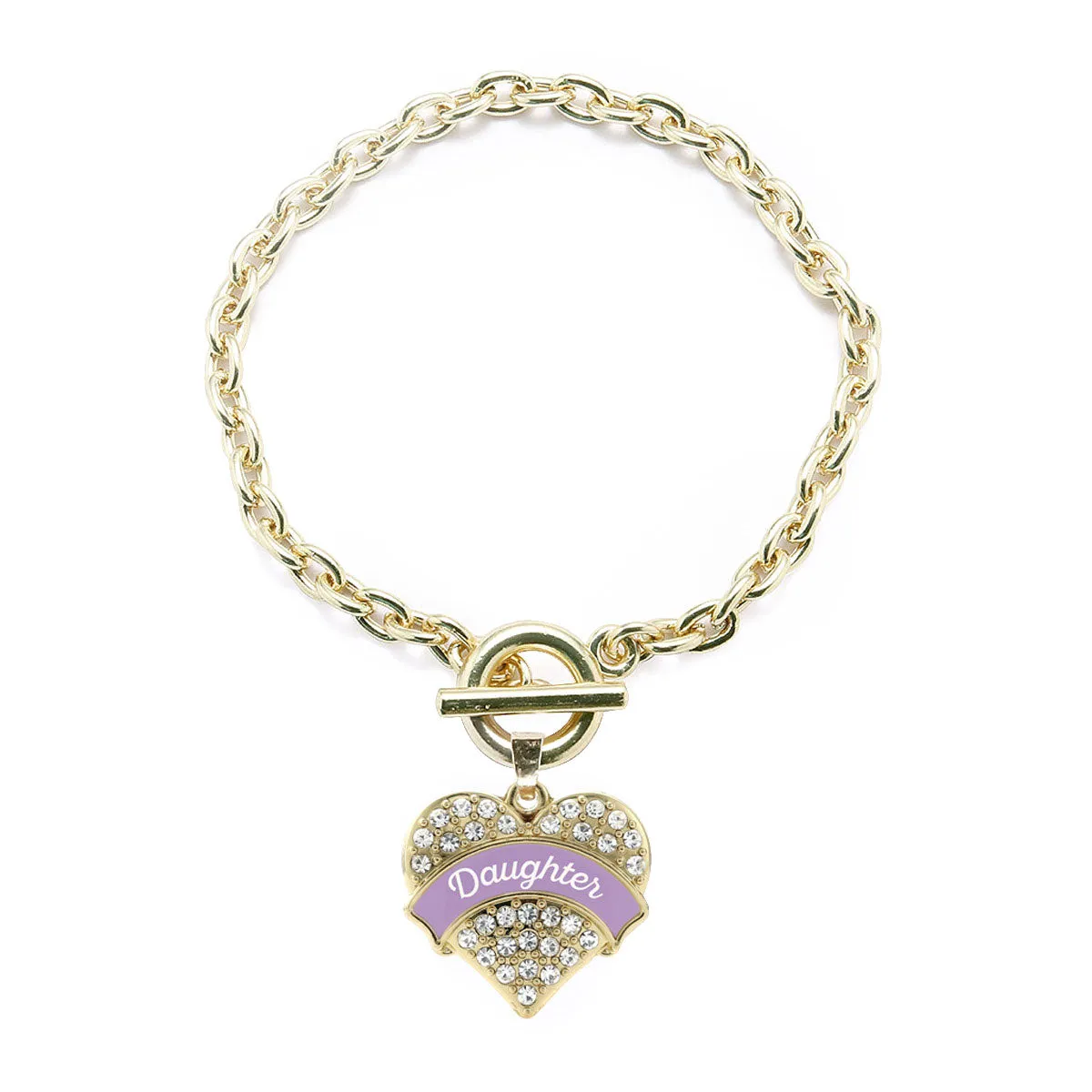 Gold Lavender Daughter Pave Heart Charm Toggle Bracelet