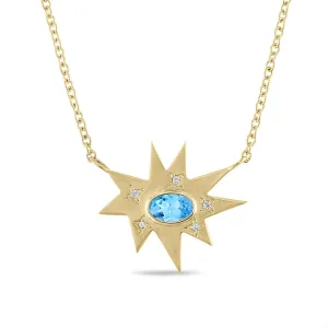 Gold Midi KAPOW! Necklace: Blue Topaz