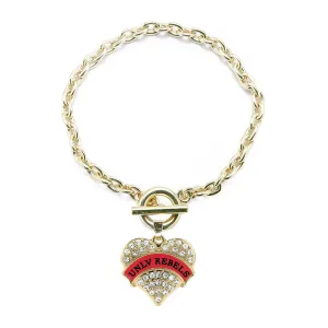 Gold UNLV Rebels [NCAA] Pave Heart Charm Toggle Bracelet