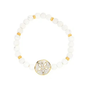 Gold Vermeil White Agate Sand Dollar Stretchy Bracelet