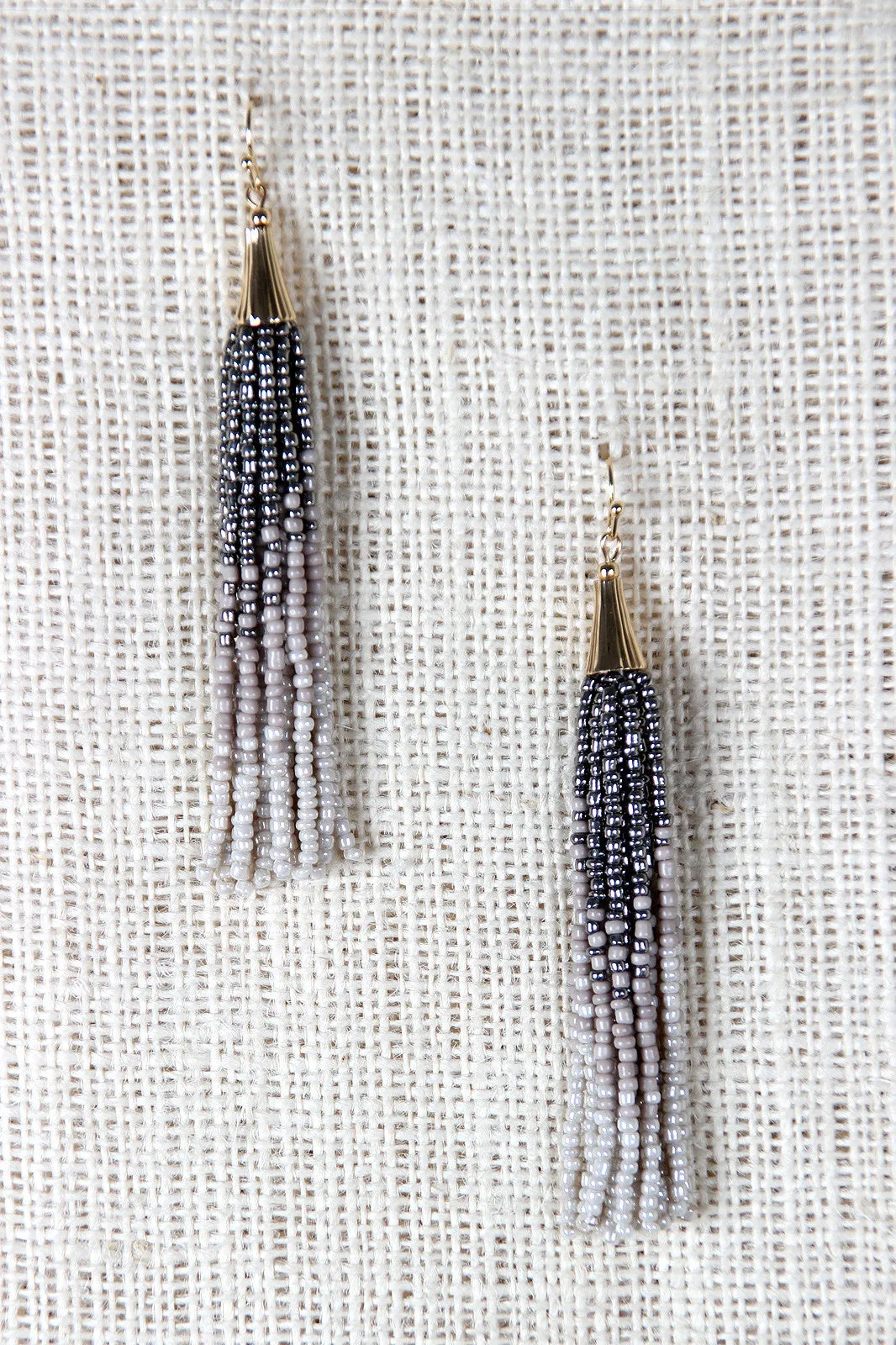 Gradient Bead Tassel Dangle Earrings