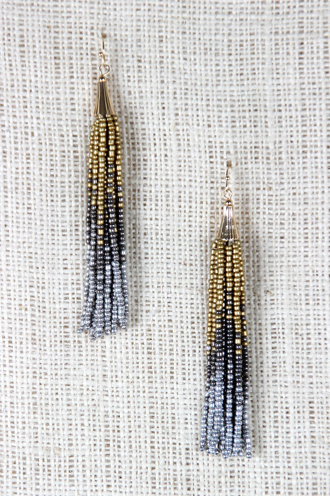 Gradient Bead Tassel Dangle Earrings