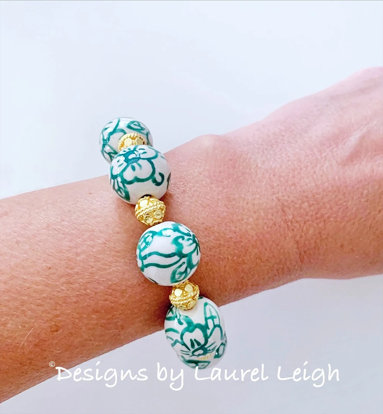 Green & Gold Floral Chinoiserie Bracelet