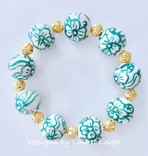 Green & Gold Floral Chinoiserie Bracelet