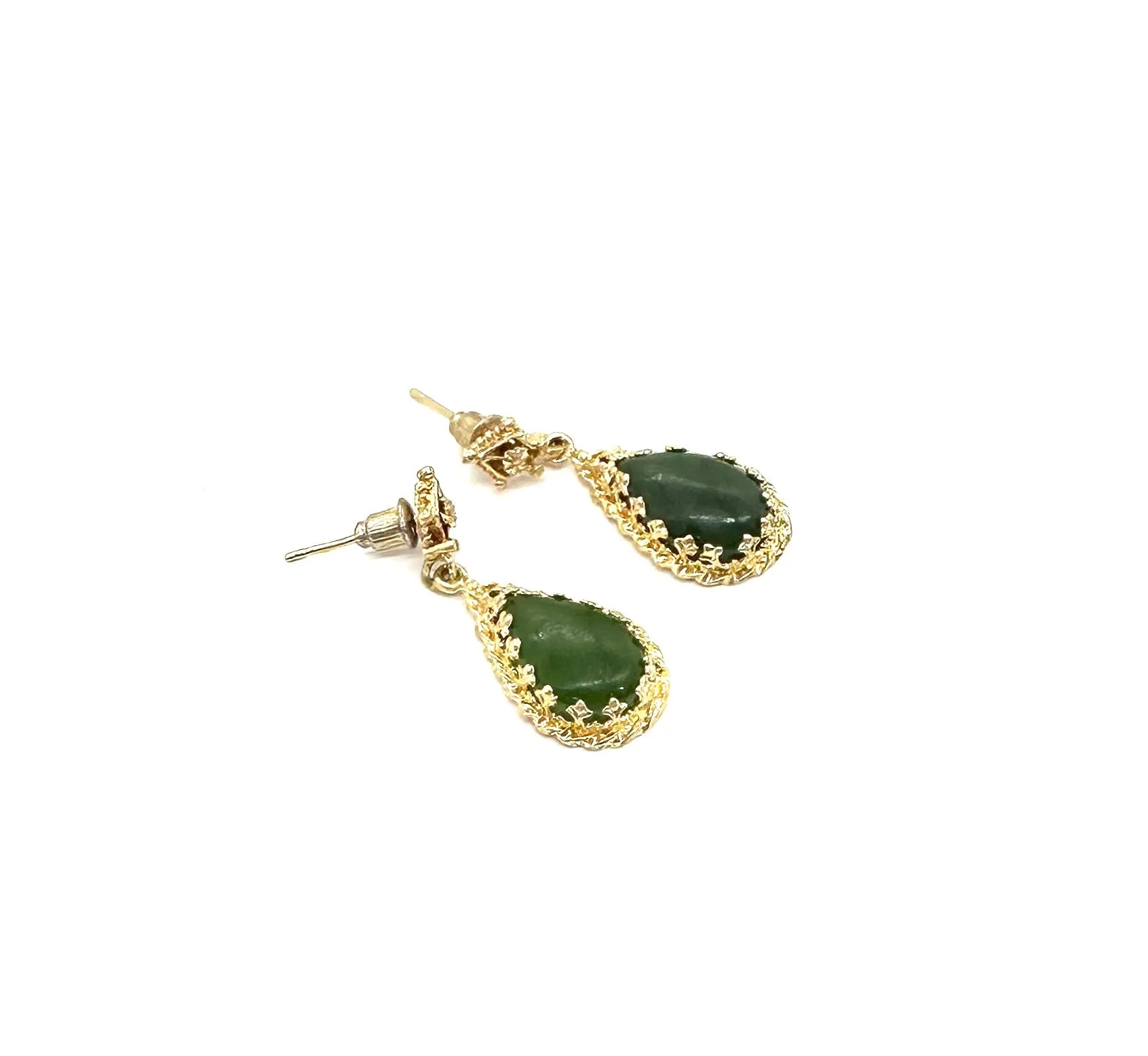 Green Jade Pear Shaped Drop Earrings