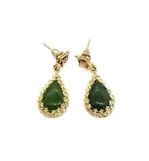 Green Jade Pear Shaped Drop Earrings