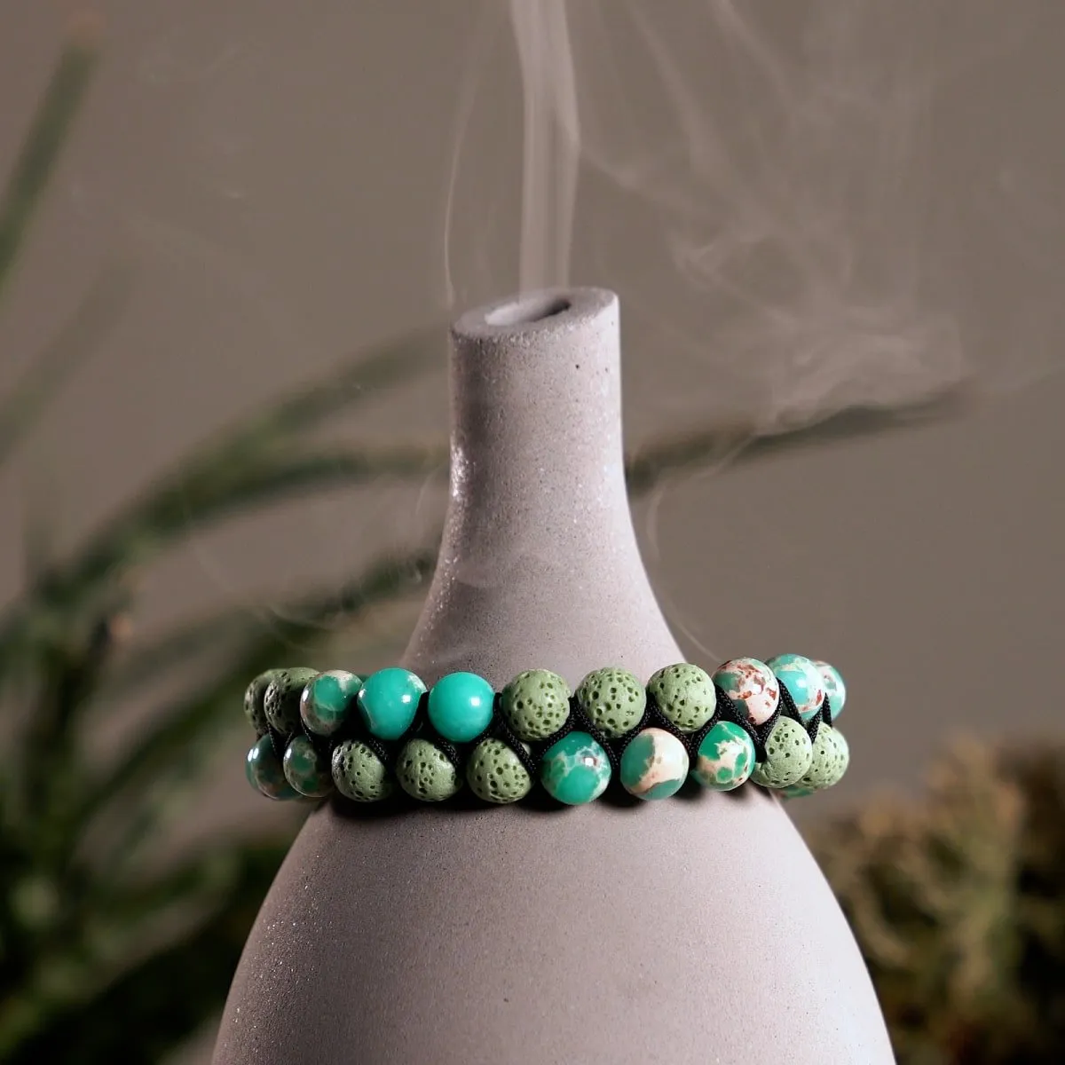 Green Oceanic Jasper | Gunmetal | Lava Rock Diffuser Bracelet