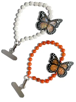 Hand-painted Monarch Butterfly Gemstone Bracelet Phone Chain